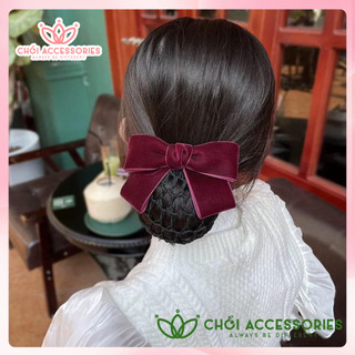 Tổng hợp cặp chụp mẫu nơ nhung cao cấp Chồi accessories, cặp tóc nơ nhung kèm chụp lưới dày - Y248