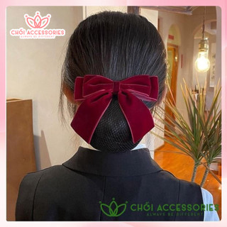 Tổng hợp cặp chụp mẫu nơ nhung cao cấp Chồi accessories, cặp tóc nơ nhung kèm chụp lưới dày - Y248