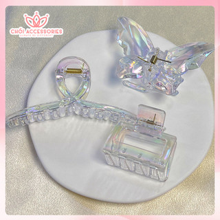 Cặp tóc nhựa trong suốt ánh cầu vồng Chồi accessories phong cách Hàn Quốc xinh xắn, cá tính K064