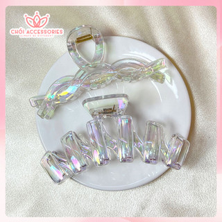 Cặp tóc nhựa trong suốt ánh cầu vồng Chồi accessories phong cách Hàn Quốc xinh xắn, cá tính K064