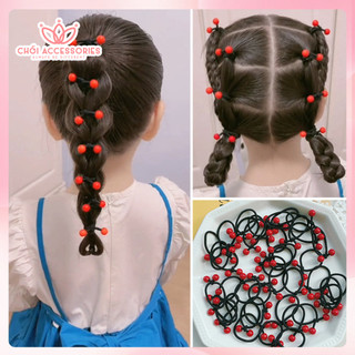 Set 5 dây buộc tóc cho bé gái Chồi accessories, combo dây chun cho bé gái màu đỏ - K139