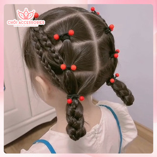 Set 5 dây buộc tóc cho bé gái Chồi accessories, combo dây chun cho bé gái màu đỏ - K139