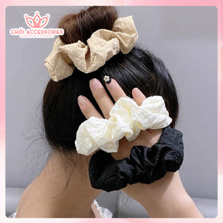 Scrunchies cho bạn gái Chồi accessories, buộc tóc nữ vải xốp dập nổi nhiều màu đáng yêu - K010