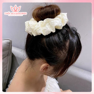 Scrunchies cho bạn gái Chồi accessories, buộc tóc nữ vải xốp dập nổi nhiều màu đáng yêu - K010