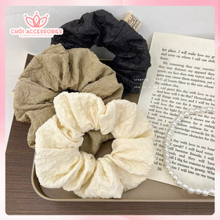 Scrunchies cho bạn gái Chồi accessories, buộc tóc nữ vải xốp dập nổi nhiều màu đáng yêu - K010