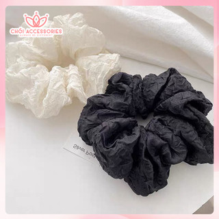 Scrunchies cho bạn gái Chồi accessories, buộc tóc nữ vải xốp dập nổi nhiều màu đáng yêu - K010