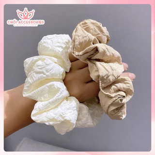 Scrunchies cho bạn gái Chồi accessories, buộc tóc nữ vải xốp dập nổi nhiều màu đáng yêu - K010