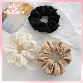 Scrunchies cho bạn gái Chồi accessories, buộc tóc nữ vải xốp dập nổi nhiều màu đáng yêu - K010