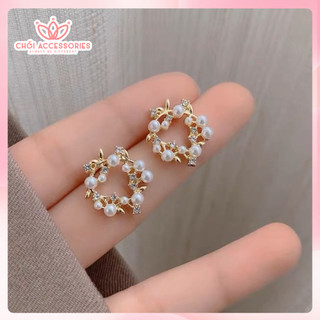Khuyên Tai Tròn Kết Hoa Vàng Chồi accessories Phong Cách Sang Chảnh Cho Bạn Nữ F191