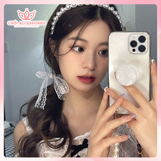 Bờm tóc nữ, băng đô hạt trai nhân tạo phối ren rủ dài Chồi accessories Y168