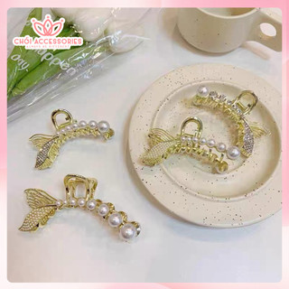 Cặp tóc kim loại màu vàng sáng bản to phối hạt trai và đá nhiều mẫu Chồi accessories K128