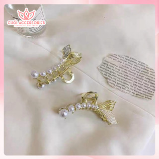 Cặp tóc kim loại màu vàng sáng bản to phối hạt trai và đá nhiều mẫu Chồi accessories K128