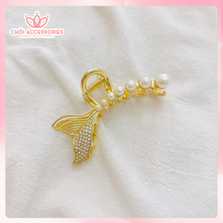 Cặp tóc kim loại màu vàng sáng bản to phối hạt trai và đá nhiều mẫu Chồi accessories K128