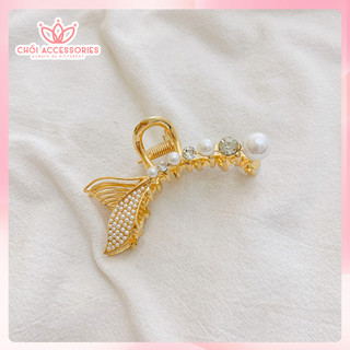 Cặp tóc kim loại màu vàng sáng bản to phối hạt trai và đá nhiều mẫu Chồi accessories K128