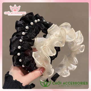 Bờm tóc nữ, bờm tóc ren nhún tiểu thư phối hạt trai phụ kiện tóc Chồi accessories cho phái nữ Y170