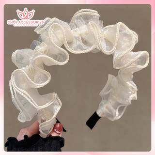 Bờm tóc nữ, bờm tóc ren nhún tiểu thư phối hạt trai phụ kiện tóc Chồi accessories cho phái nữ Y170