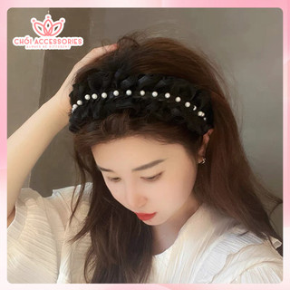 Bờm tóc nữ, bờm tóc ren nhún tiểu thư phối hạt trai phụ kiện tóc Chồi accessories cho phái nữ Y170