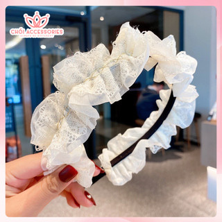 Bờm tóc nữ, bờm tóc ren nhún tiểu thư phối hạt trai phụ kiện tóc Chồi accessories cho phái nữ Y170