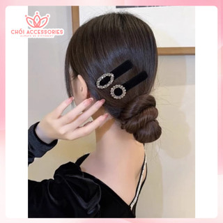 Kẹp tóc nhung đen đính đá cao cấp Chồi accessories phong cách hàn quốc cho bạn nữ K420