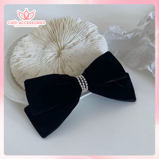 Kẹp tóc nơ nhung Chồi accessories, kẹp tóc nữ tính hạt trai nhân tạo thanh lịch Y251