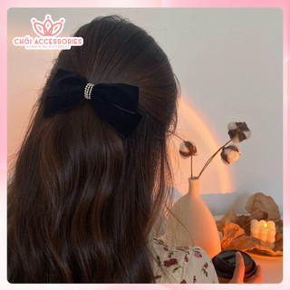 Kẹp tóc nơ nhung Chồi accessories, kẹp tóc nữ tính hạt trai nhân tạo thanh lịch Y251