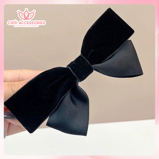 Kẹp tóc nơ nhung Chồi accessories, kẹp tóc nữ tính hạt trai nhân tạo thanh lịch Y251