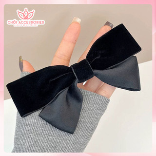 Kẹp tóc nơ nhung Chồi accessories, kẹp tóc nữ tính hạt trai nhân tạo thanh lịch Y251