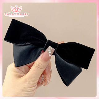 Kẹp tóc nơ nhung Chồi accessories, kẹp tóc nữ tính hạt trai nhân tạo thanh lịch Y251