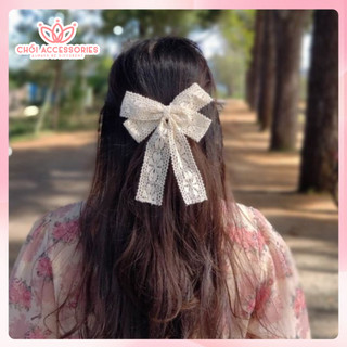 Kẹp tóc ren tiểu thư, kẹp tóc nơ ren rủ nhiều mẫu Chồi accessories Y022