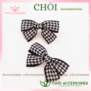 Cặp tóc nơ caro, kẹp tóc nữ tính phối hạt trai nhân tạo Chồi accessories phong cách tiểu thư Y141