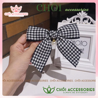 Cặp tóc nơ, cặp tóc nữ nơ ruy băng caro đuôi rủ thanh lịch thời trang Chồi accessories - Y136