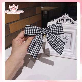 Cặp tóc nơ, cặp tóc nữ nơ ruy băng caro đuôi rủ thanh lịch thời trang Chồi accessories - Y136