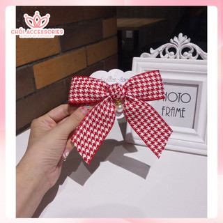 Cặp tóc nơ, cặp tóc nữ nơ ruy băng caro đuôi rủ thanh lịch thời trang Chồi accessories - Y136