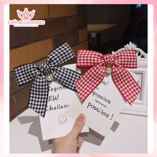 Cặp tóc nơ, cặp tóc nữ nơ ruy băng caro đuôi rủ thanh lịch thời trang Chồi accessories - Y136