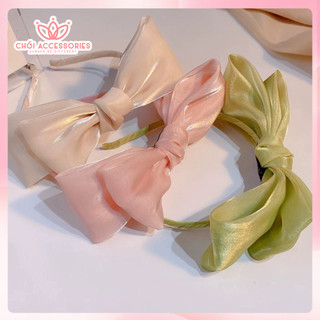 Bờm tóc nơ lụa ánh nhũ, bờm tóc nơ vải đáng yêu chanh xả hiện đại Chồi accessories - Y242