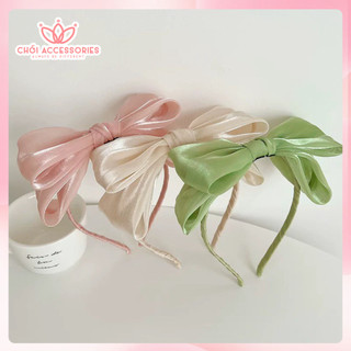 Bờm tóc nơ lụa ánh nhũ, bờm tóc nơ vải đáng yêu chanh xả hiện đại Chồi accessories - Y242