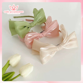 Bờm tóc nơ lụa ánh nhũ, bờm tóc nơ vải đáng yêu chanh xả hiện đại Chồi accessories - Y242