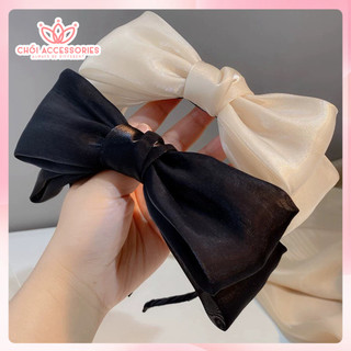 Bờm tóc nơ lụa ánh nhũ, bờm tóc nơ vải đáng yêu chanh xả hiện đại Chồi accessories - Y242
