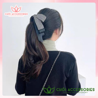 Cặp tóc dọc, kẹp tóc nơ caro nhiều tầng làm phồng tóc thanh lịch Chồi accessories - Y143