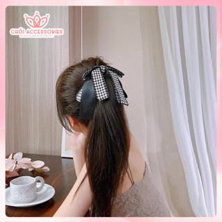 Cặp tóc dọc, kẹp tóc nơ caro nhiều tầng làm phồng tóc thanh lịch Chồi accessories - Y143
