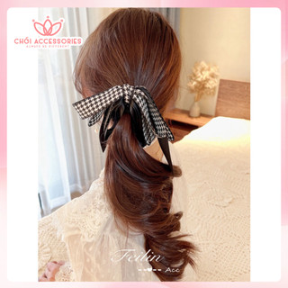 Cặp tóc dọc, kẹp tóc nơ caro nhiều tầng làm phồng tóc thanh lịch Chồi accessories - Y143