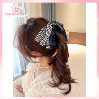 Cặp tóc dọc, kẹp tóc nơ caro nhiều tầng làm phồng tóc thanh lịch Chồi accessories - Y143