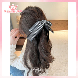 Cặp tóc dọc, kẹp tóc nơ caro nhiều tầng làm phồng tóc thanh lịch Chồi accessories - Y143
