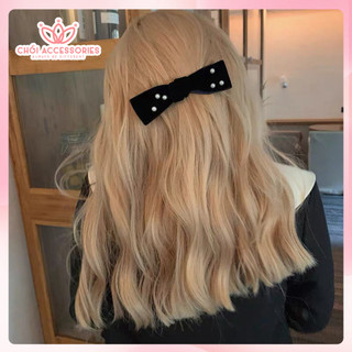 Kẹp tóc nữ, cặp tóc nơ nhung sang chảnh đính hạt trai cao cấp Chồi accessories Y157