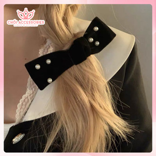 Kẹp tóc nữ, cặp tóc nơ nhung sang chảnh đính hạt trai cao cấp Chồi accessories Y157