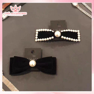 Kẹp tóc nữ, cặp tóc nơ nhung sang chảnh đính hạt trai cao cấp Chồi accessories Y157