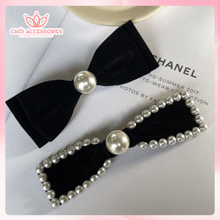 Kẹp tóc nữ, cặp tóc nơ nhung sang chảnh đính hạt trai cao cấp Chồi accessories Y157
