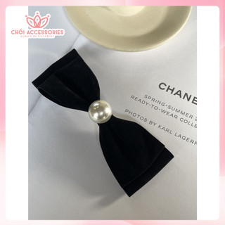 Kẹp tóc nữ, cặp tóc nơ nhung sang chảnh đính hạt trai cao cấp Chồi accessories Y157