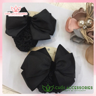 Tổng hợp, mẫu cặp nơ có kèm chụp búi tóc lưới dày hoặc mỏng dành cho nhân viên công sở, tiếp viên Chồi accessories Y088