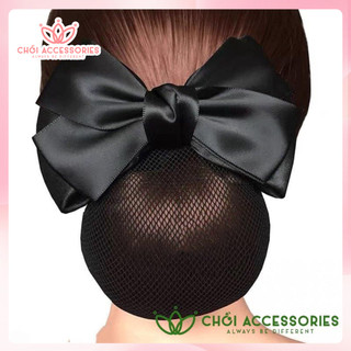 Tổng hợp, mẫu cặp nơ có kèm chụp búi tóc lưới dày hoặc mỏng dành cho nhân viên công sở, tiếp viên Chồi accessories Y088